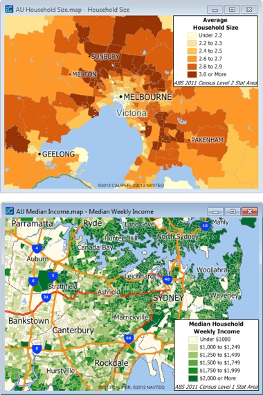 Sample Maptitude Australia Demographic Maps